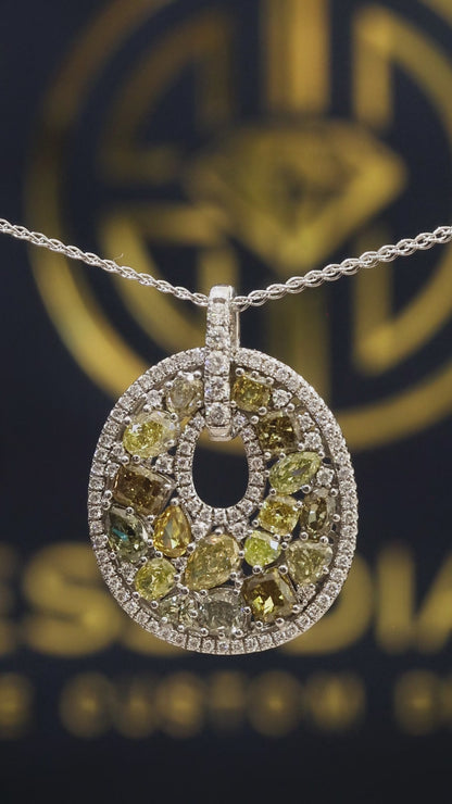 Natural Fancy Yellow & White Diamond Open Circle Pendant in White Gold | Multi-Shape Halo Design