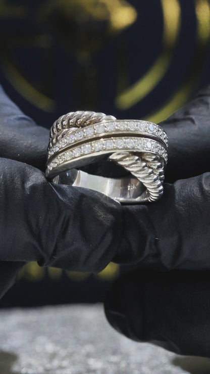 Natural Diamond Double Pavé Rope Band Ring in White Gold | Classic Statement Design