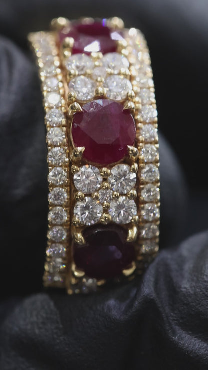 Ruby & Diamond Half Eternity Band in Yellow Gold | 3.85 CTW