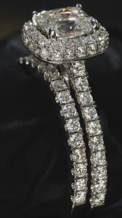 Natural Princess-Cut Diamond Halo Engagement Ring in White Gold | Timeless Double-Halo Elegance
