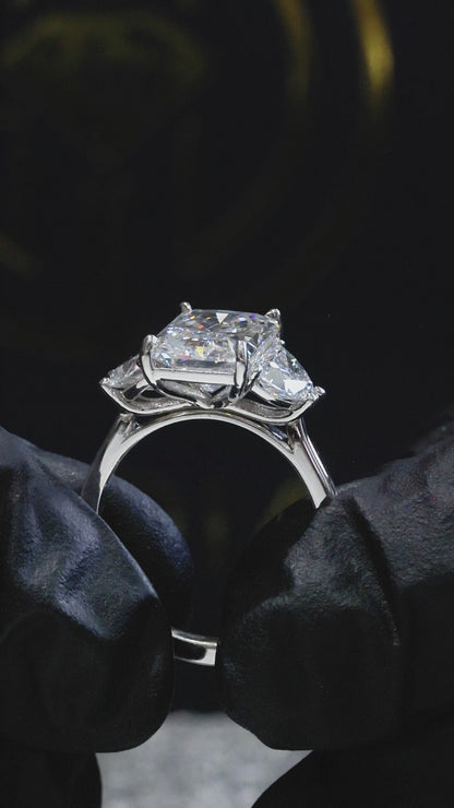 Emerald-Cut Lab-Grown Diamond Three-Stone Ring in White Gold | Tapered Side Stone Setting