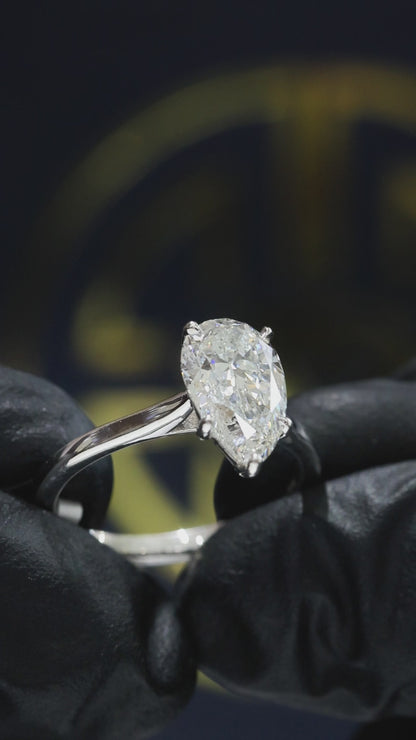 Pear-Shaped Natural Diamond Solitaire Engagement Ring in White Gold | Elegant Three-Prong Design