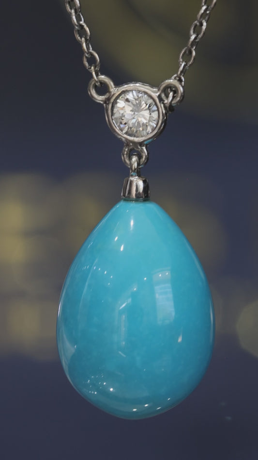 14K yellow gold turquoise teardrop pendant with bezel-set 0.24 carat G-H SI diamond connector