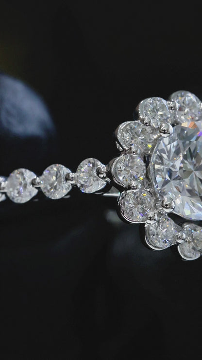 Round-Cut Lab-Grown Diamond Halo Wedding Band in White Gold | Prong-Set Floral Design