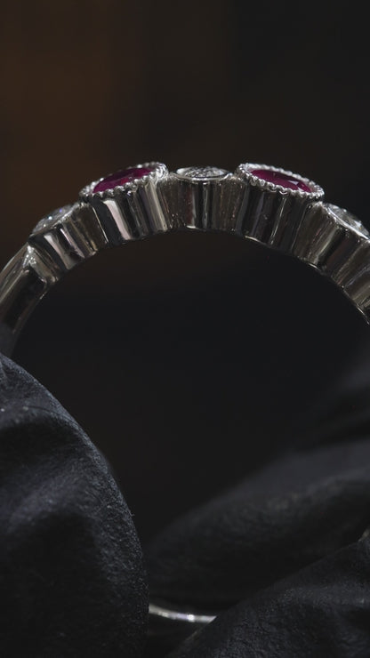 Pink Sapphire & Diamond Half Eternity Band in 14K White Gold | 0.87 CTW