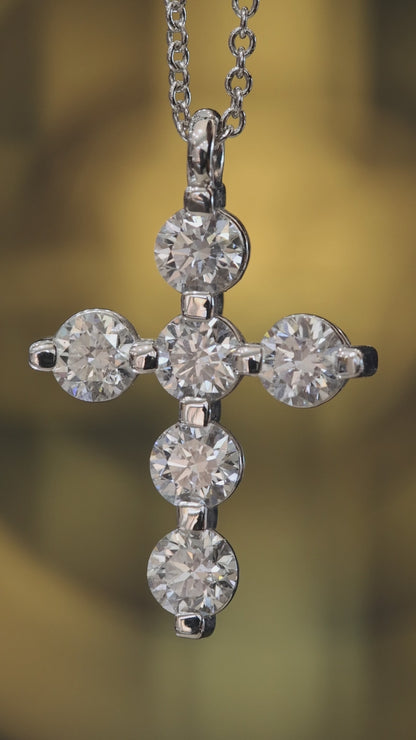 Natural Round Diamond Cross Pendant Necklace in 14K White Gold | Classic Diamond Cross
