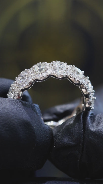 Round Halo Diamond Eternity Band in 14K White Gold | 3.28 CT