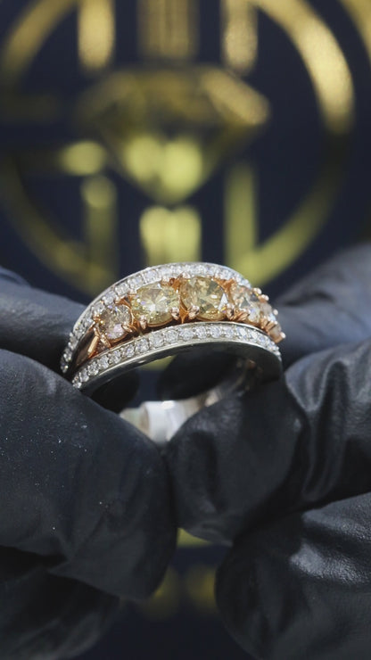 Natural Brown Diamond Multi-Stone Band Ring in Two-Tone Gold | Bold Luxe Design