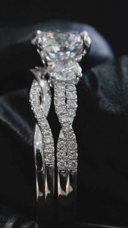 Round-Cut Lab-Grown Diamond Engagement Ring with Pavé Accents in White Gold | Prong-Set Design