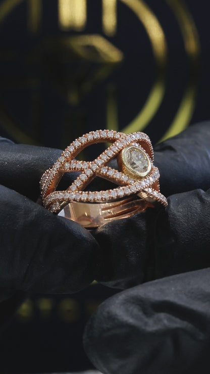 Natural Fancy Yellow Diamond Infinity Ring with Pavé Accents in Rose Gold | Elegant Modern Design
