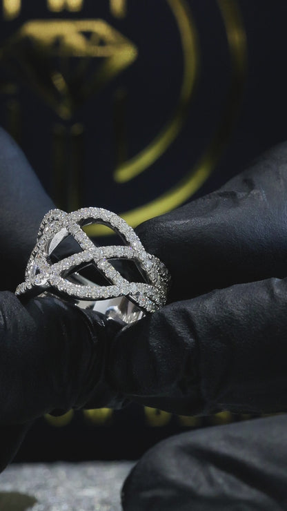 Natural Diamond Crisscross Pavé Statement Ring in White Gold | Interwoven Infinity Design