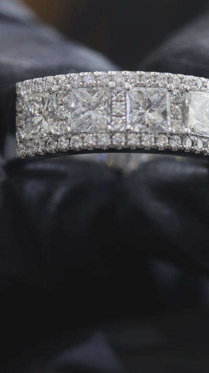 Princess Cut Diamond Half Eternity Band in 14K White Gold | 2.60 CTW
