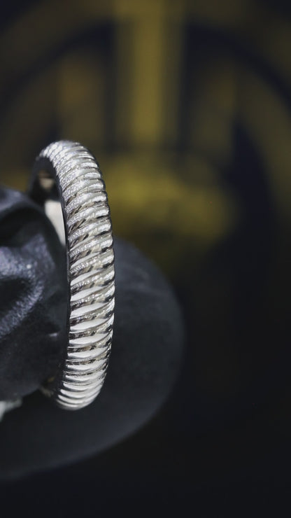 Textured Braided Wedding Band in 14K White Gold | High-Polish Sculptural Ring