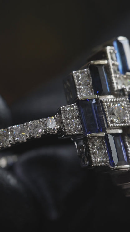 Sapphire & Diamond Multi-Halo Ring in White Gold | 1.20 CT Sapphire + .52 CTW Diamonds