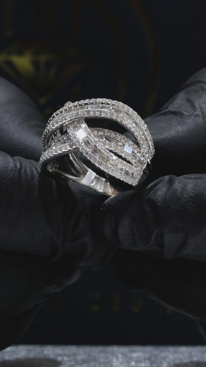 Natural Diamond Multi-Row Pavé Crossover Ring in White Gold | Modern Statement Design