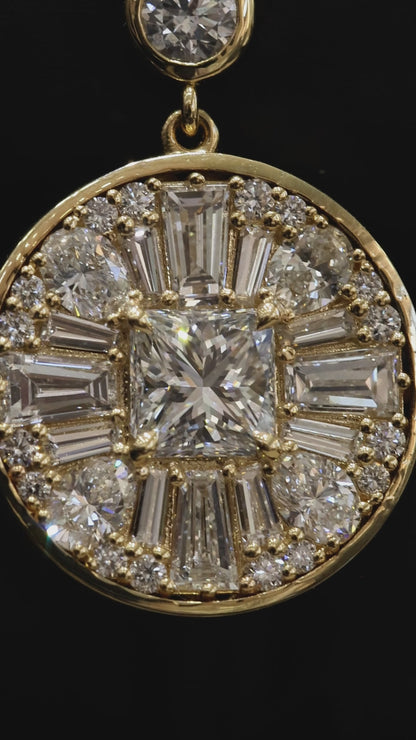 Natural Diamond Round Halo Pendant Necklace in Yellow Gold | Princess-Cut Center