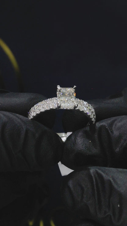 Round Diamond Halo Engagement Ring in White Gold | Classic Pavé Luxury Design
