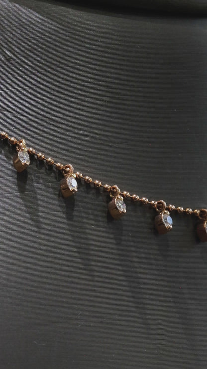 Natural Diamond Dangling Station Necklace in Rose Gold | Elegant Fringe Design