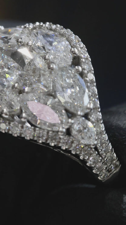 Natural Diamond Marquise Cluster Halo Ring in White Gold | Bold Vintage-Inspired Statement Design