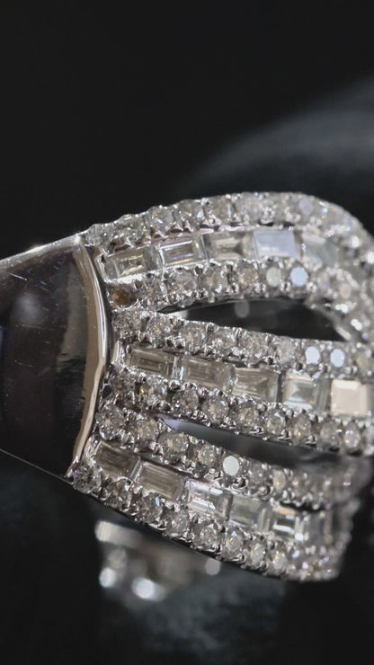 Natural Diamond Multi-Row Pavé Crossover Ring in White Gold | Modern Statement Design
