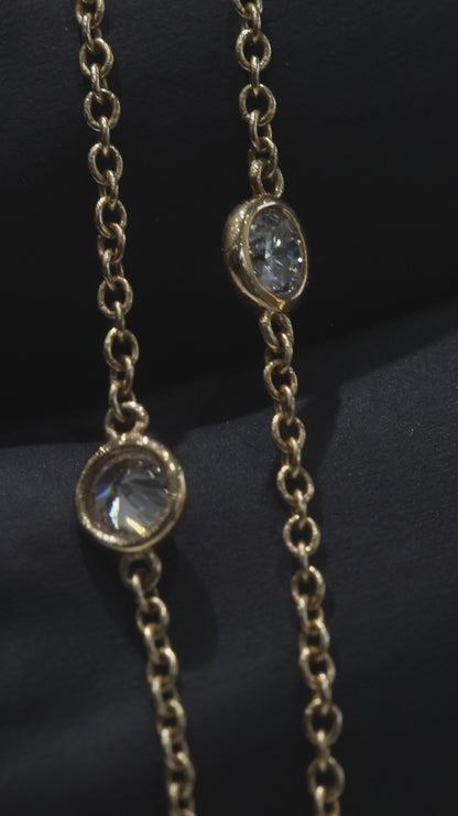 Natural Diamond Station Necklace in Yellow Gold | Bezel-Set Diamond Chain
