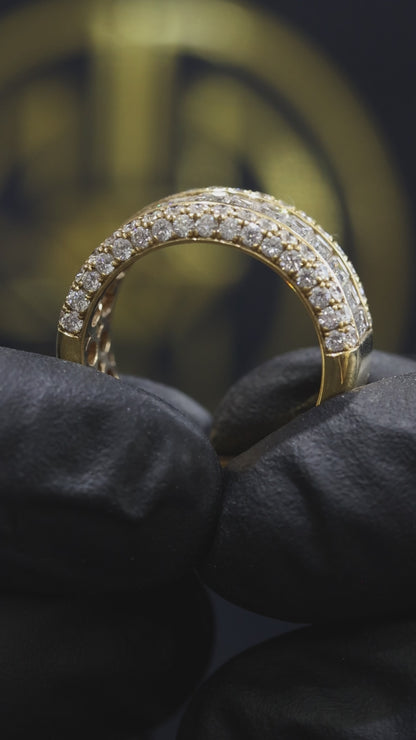 Baguette & Round Diamond Band in Yellow Gold | 4.04 CTW
