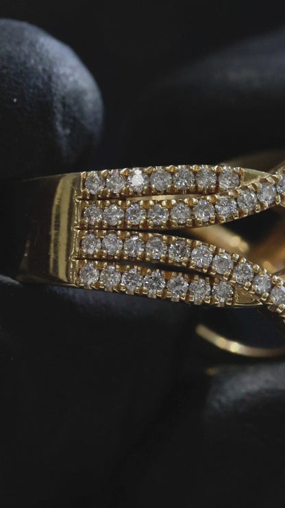 Natural Fancy Yellow Diamond Infinity Ring with Pavé Crisscross Design in Yellow Gold | Elegant Statement Style