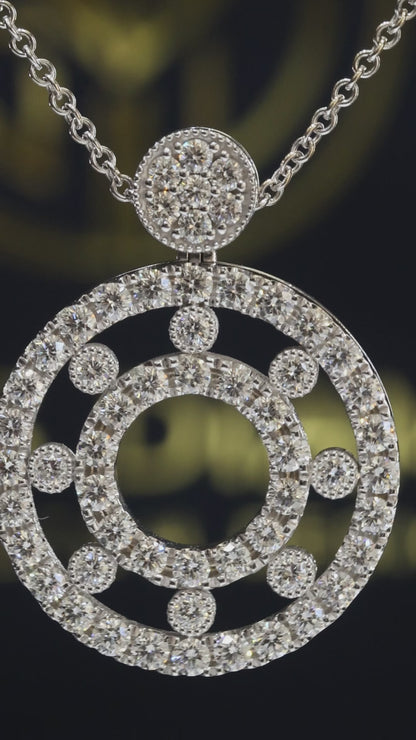 Natural Diamond Double Circle Halo Necklace in White Gold | Floating Circle Design