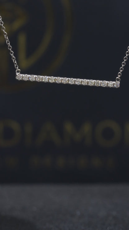 Natural Diamond Bar Necklace in White Gold | Minimal Pavé Horizontal Design