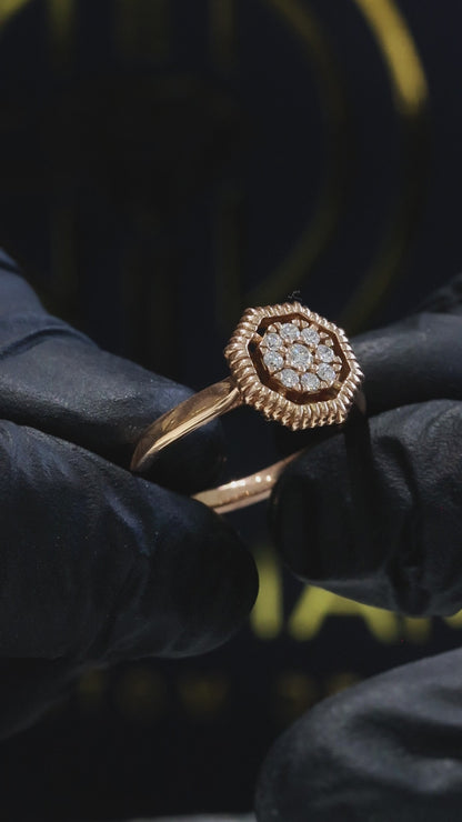 Natural Diamond Halo Cluster Ring in 14K Rose Gold | Petite Vintage-Inspired Design