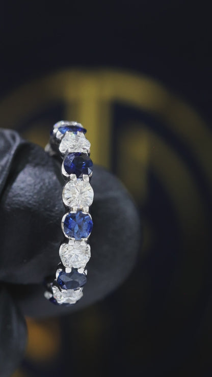 Natural Sapphire and Diamond Alternating Eternity Band in 14K White Gold