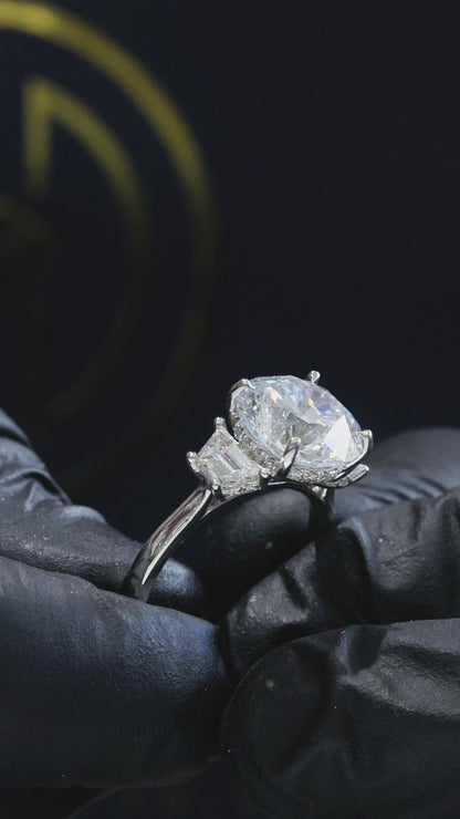 Oval-Cut Lab-Grown Diamond Engagement Ring with Tapered Baguette Side Stones in White Gold | Prong-Set Design