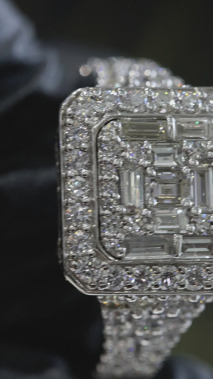 Natural White Diamond Square Halo Ring with Mixed-Cut Mosaic in White Gold | Bold Vintage-Inspired Statement Design
