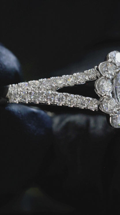 Round-Cut Lab-Grown Diamond Halo Engagement Ring with Pavé Split Shank in White Gold | Prong-Set Design