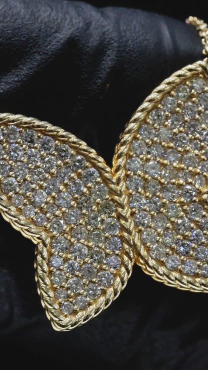 Natural Diamond Butterfly Necklace in Yellow Gold | Pavé Set Statement Design