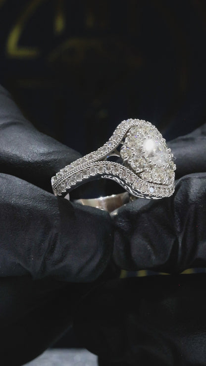Natural Diamond Cushion Cluster Swirl Halo Ring in White Gold | Vintage-Inspired Sculpted Design