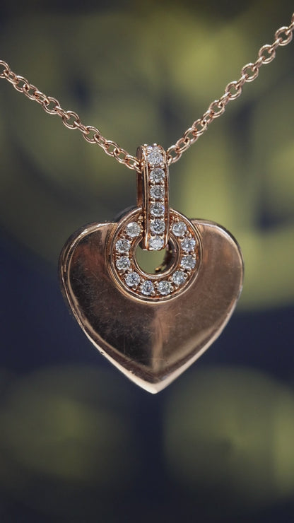 Natural Diamond Heart Pendant Necklace in Rose Gold | Bezel Accent Design