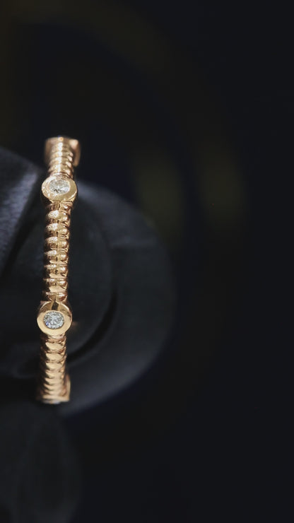 Bezel-Set Diamond Station Stackable Band in 14K Rose Gold | 0.10 CTW Textured Ring