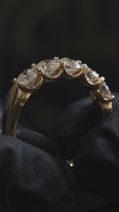 Diamond 5 Stones Half Eternity Band in 14K Yellow Gold | 1.50 CTW