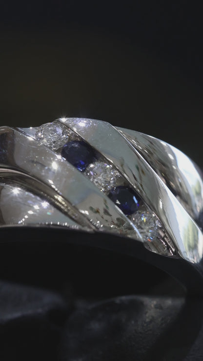 Men’s Sapphire & Diamond Wedding Band in White Gold | .22 CTW