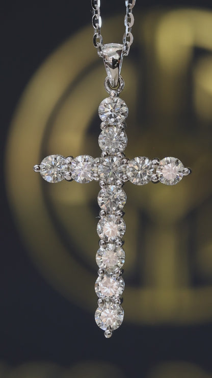 Natural Round Diamond Cross Pendant Necklace in 14K White Gold | Classic Bezel-Set Diamond Cross