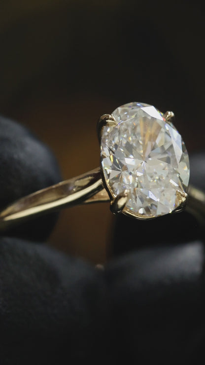 Oval-Cut Natural Diamond Solitaire Engagement Ring in Yellow Gold | Classic Four-Prong Setting