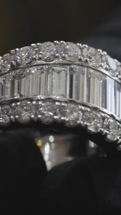 Baguette & Round Diamond Band in 18k White Gold | 6.00 CTW