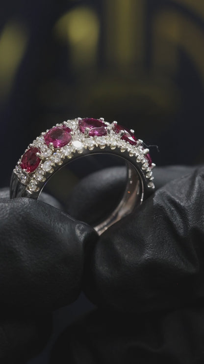 Eternal Ruby Diamond Row Band in White Gold | Alternating Oval Ruby & Pavé Diamond Design