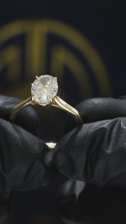 Oval-Cut Natural Diamond Solitaire Engagement Ring in Yellow Gold | Classic Four-Prong Setting