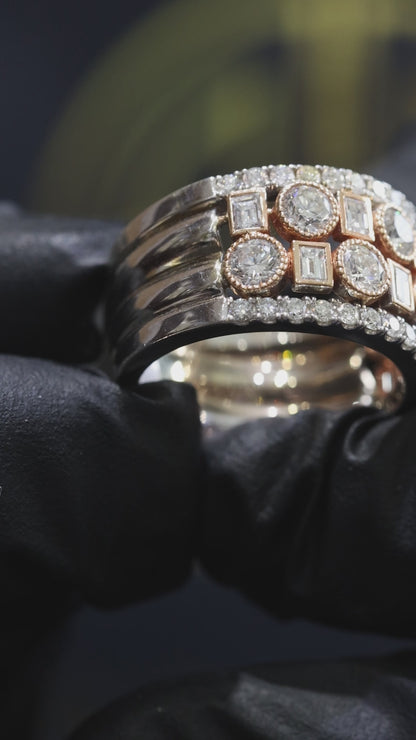 Mixed Round & Baguette Diamond Band in White & Rose Gold | 2.75 CTW