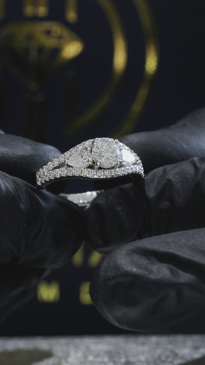 Natural Diamond Pear Cluster Split Shank Ring in White Gold | Elegant Double-Pear Statement Design