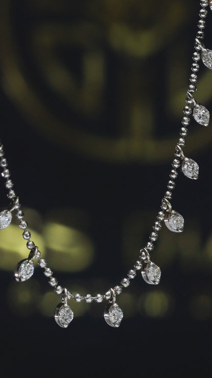 Natural Diamond Drop Station Necklace in White Gold | Pear-Cut Beaded Chain