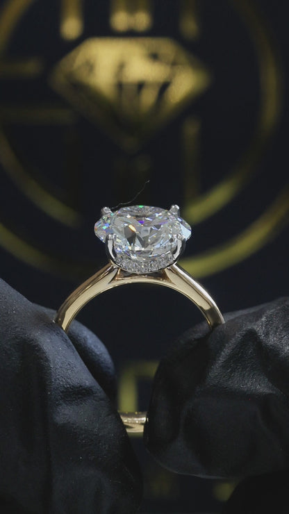Round Lab-Grown Diamond Solitaire Ring in Yellow Gold | Hidden Halo Prong Setting