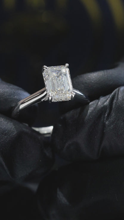 Emerald-Cut Lab-Grown Diamond Solitaire Ring in White Gold | Hidden Halo Setting
